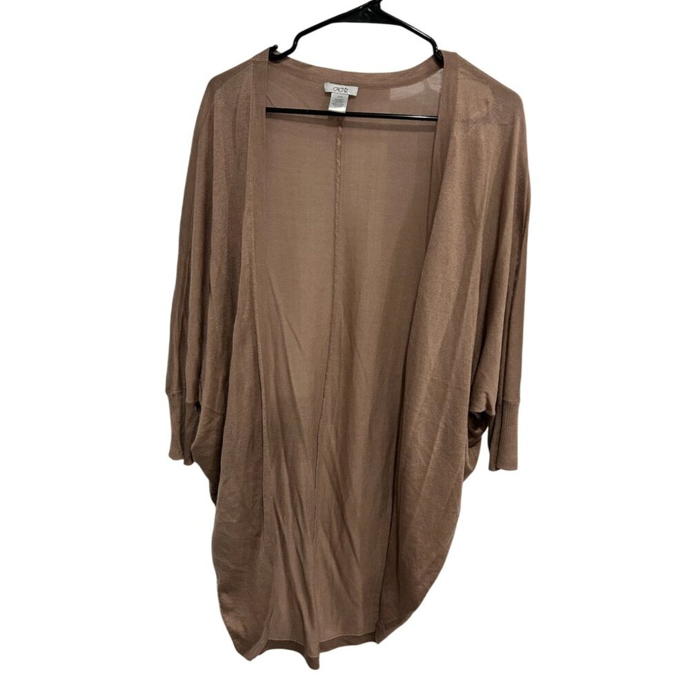 Cache Open Front Long Brown Cardigan Tencel Wool Cashmere Blend Sz Large